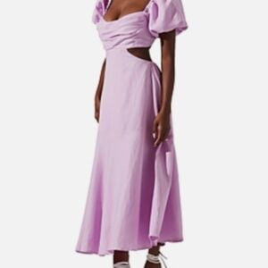 ASTR the Label Winley Puff Sleeve Cutout Midi Dress Lilac Size M 0299